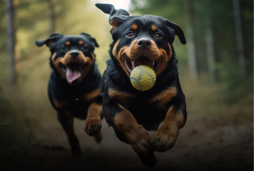Rottweiler Hunde beim spielen