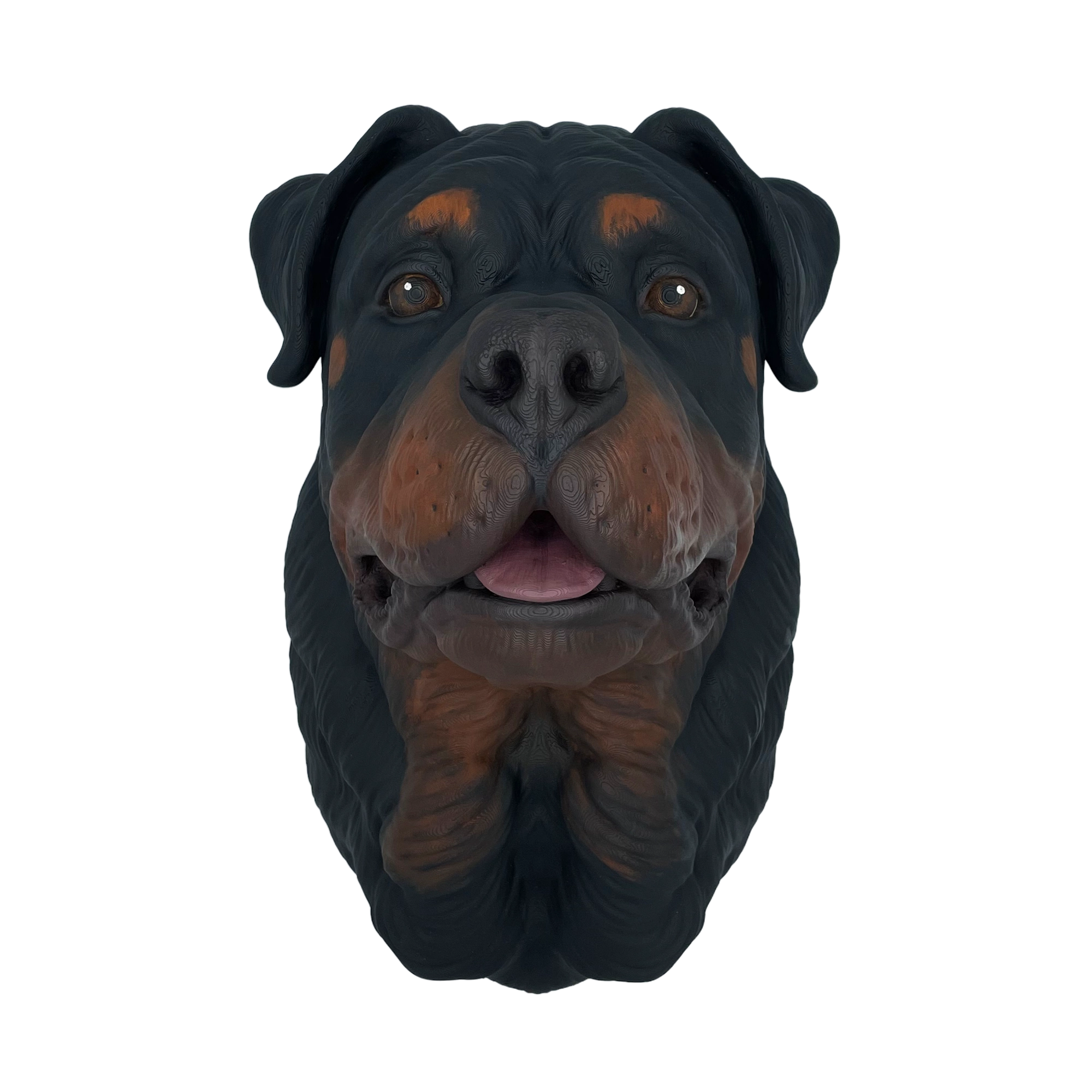 Großer handbemalter Rottweiler Wandkopf – Leicht geöffnetes Maul
