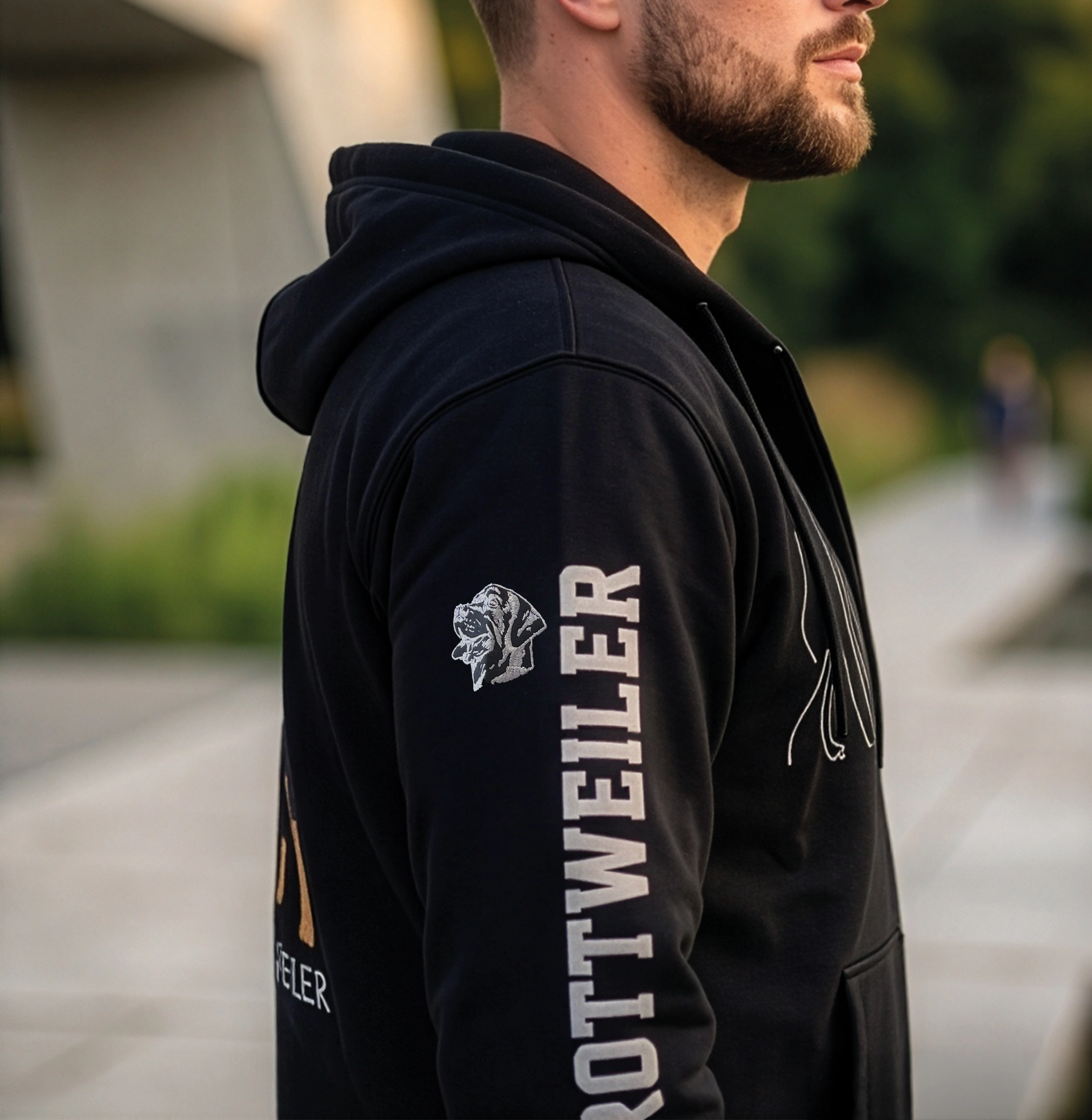 Rottweiler Hoodiejacke Schwarz mit Patches, XXL