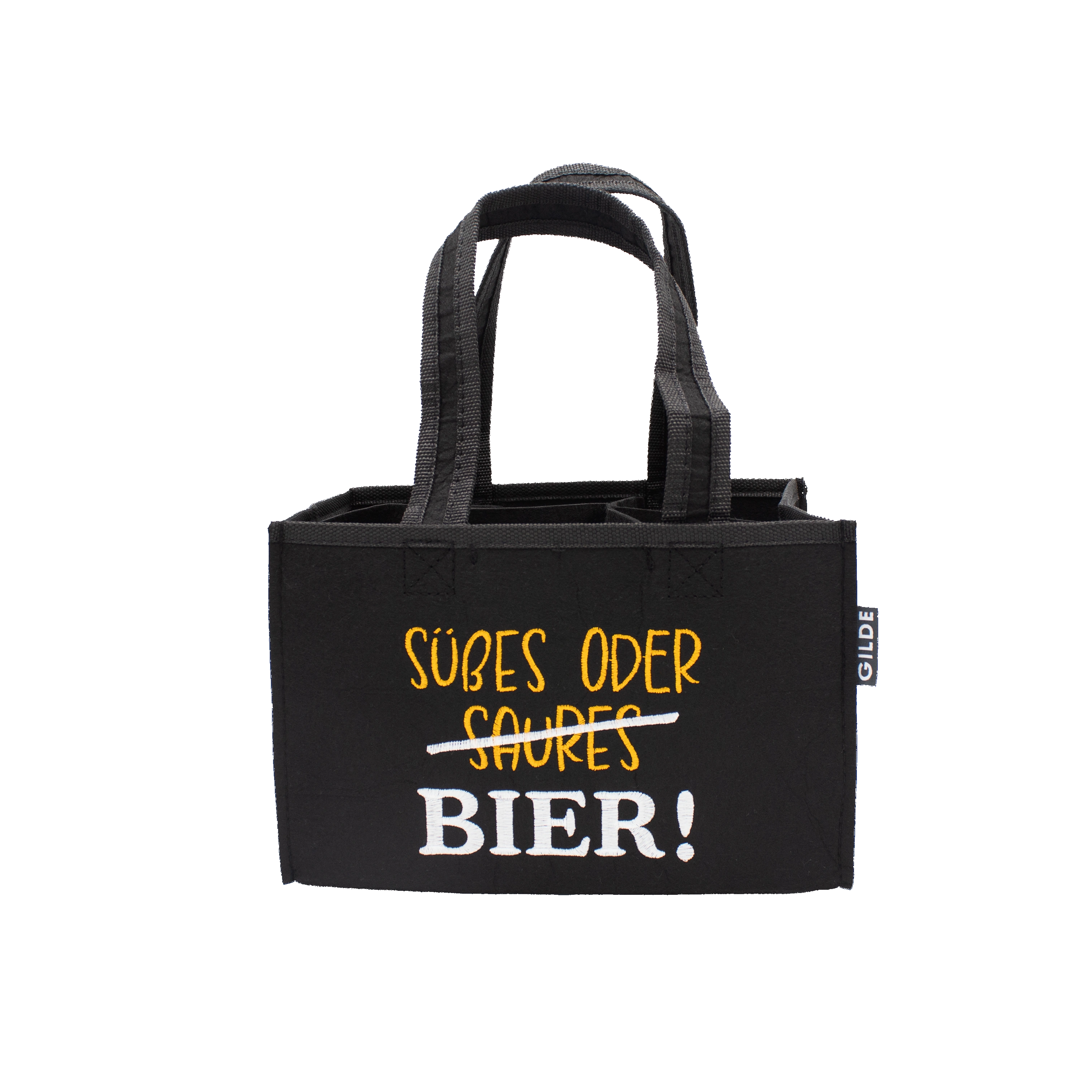 Männer-Handtasche aus Filz "Süßes oder Bier!" – Halloween-Flaschentasche für 6x 0,33 l