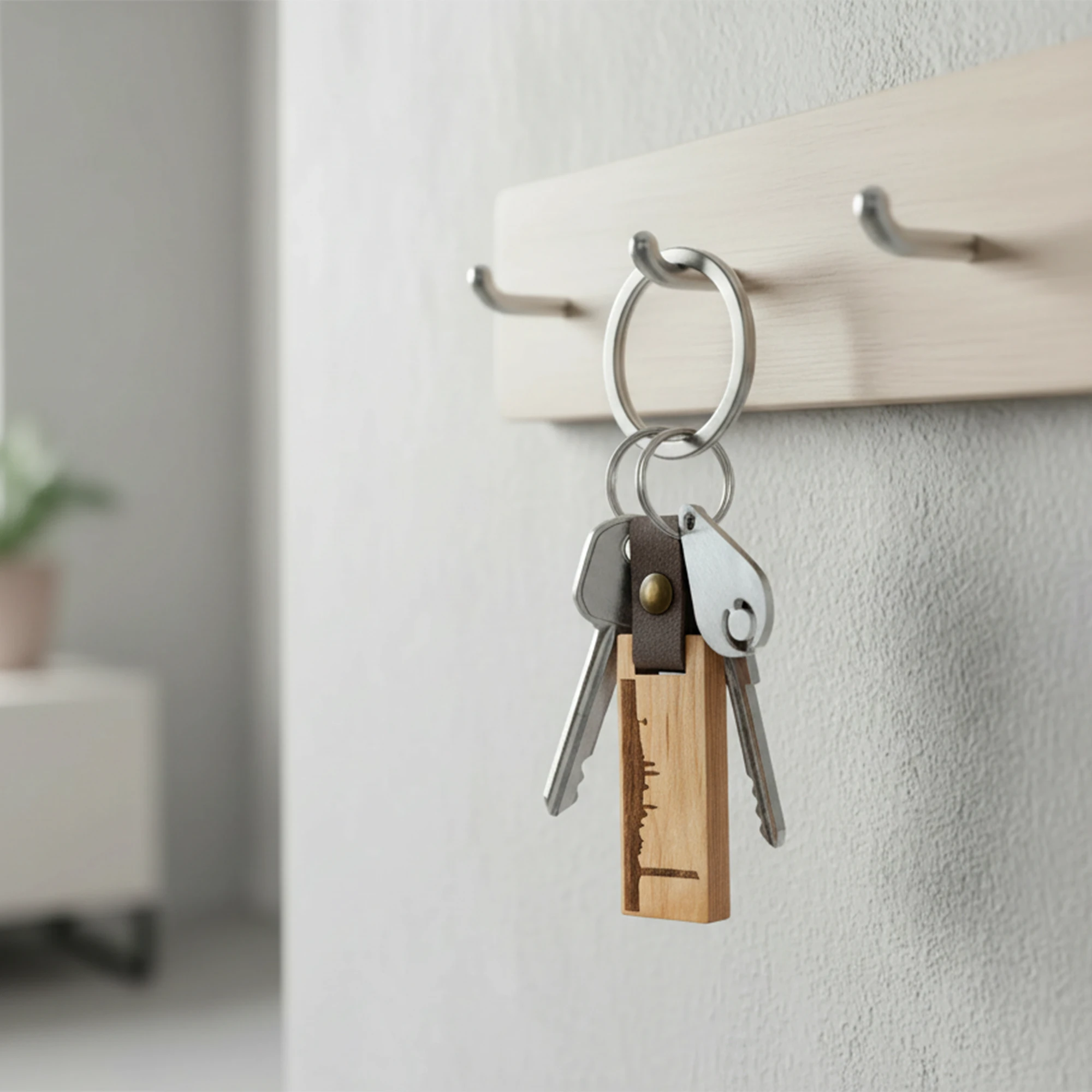 Holz-Schlüsselanhänger mit Skyline Holz-Schlüsselanhänger mit Skyline
