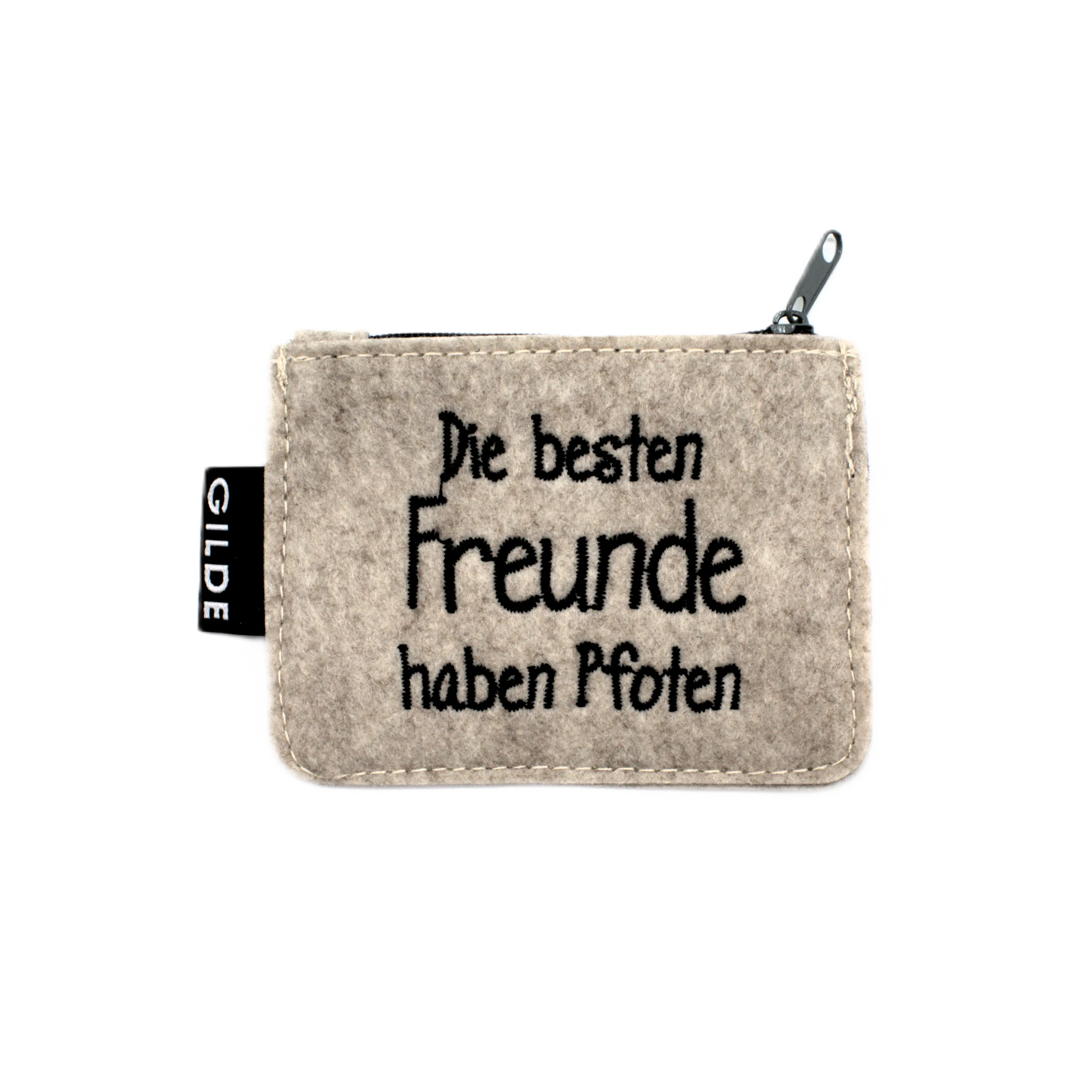 Mini-Geldbörse aus Filz "Die besten Freunde haben Pfoten" – Beige