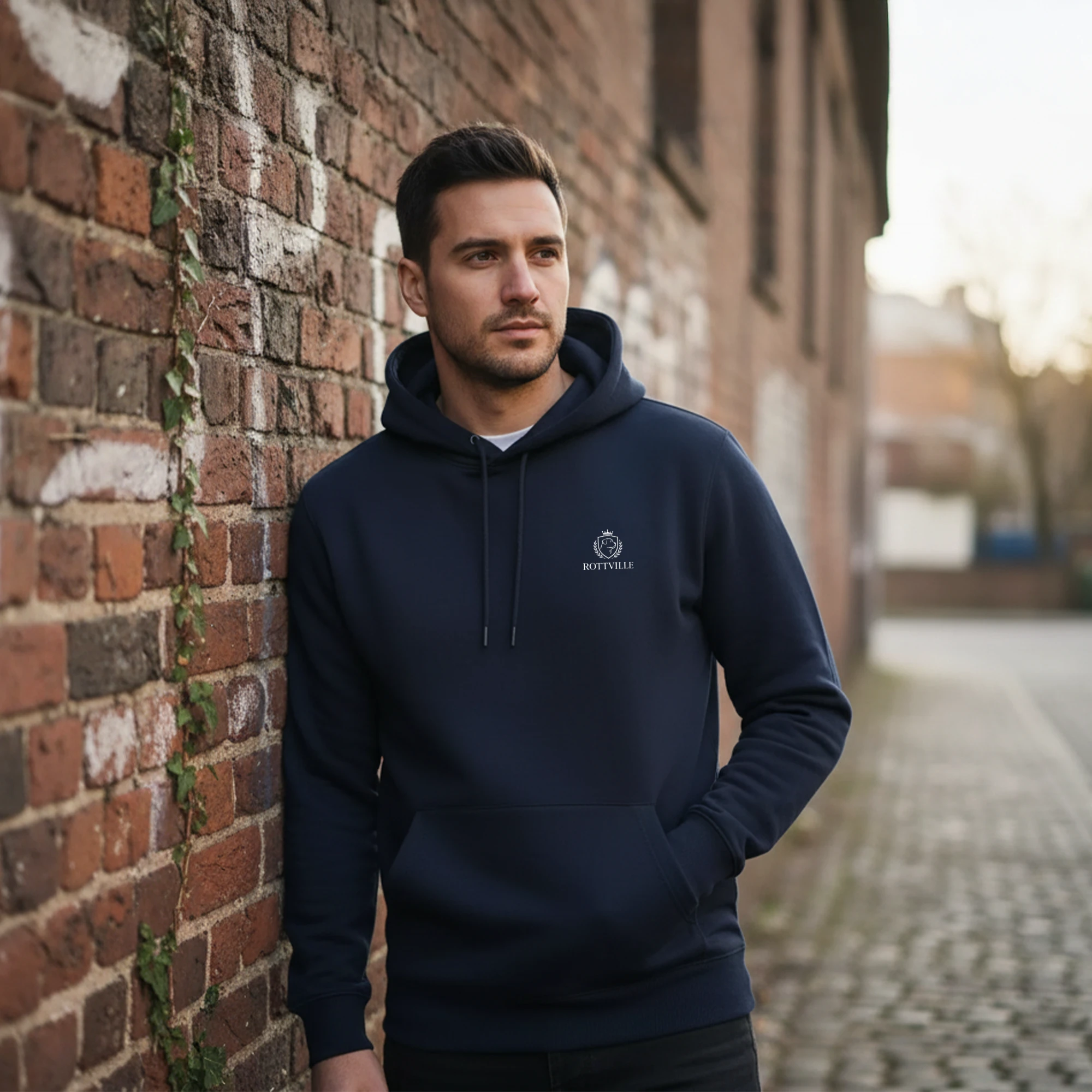 ROTTVILLE Hoodie, Unisex, Dunkelblau mit weißem Logo