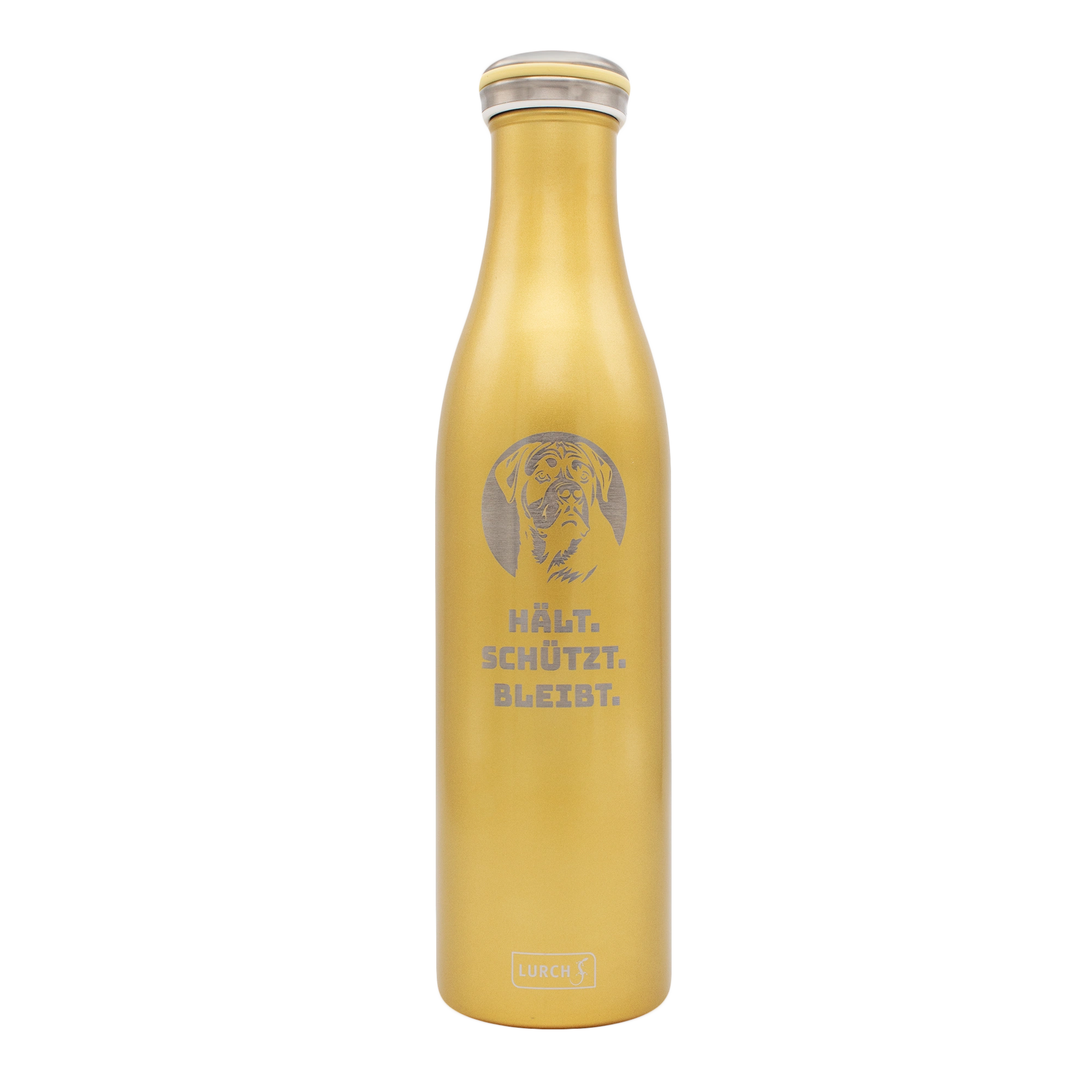 RW-Shop Isolierflasche, Hält. Schützt. Bleibt., Gold, 0,75l