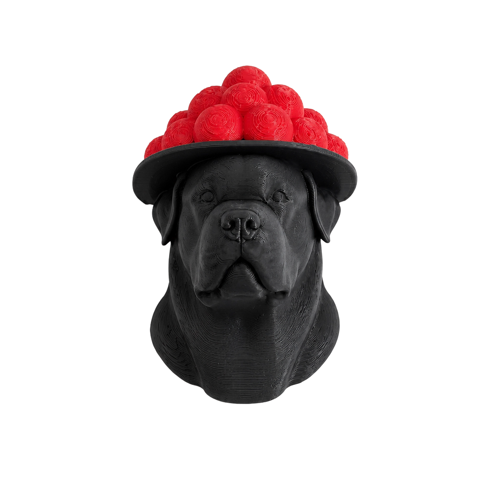 Rottweiler-Kopf mit Bollenhut – 3D-Magnet aus Kunststoff