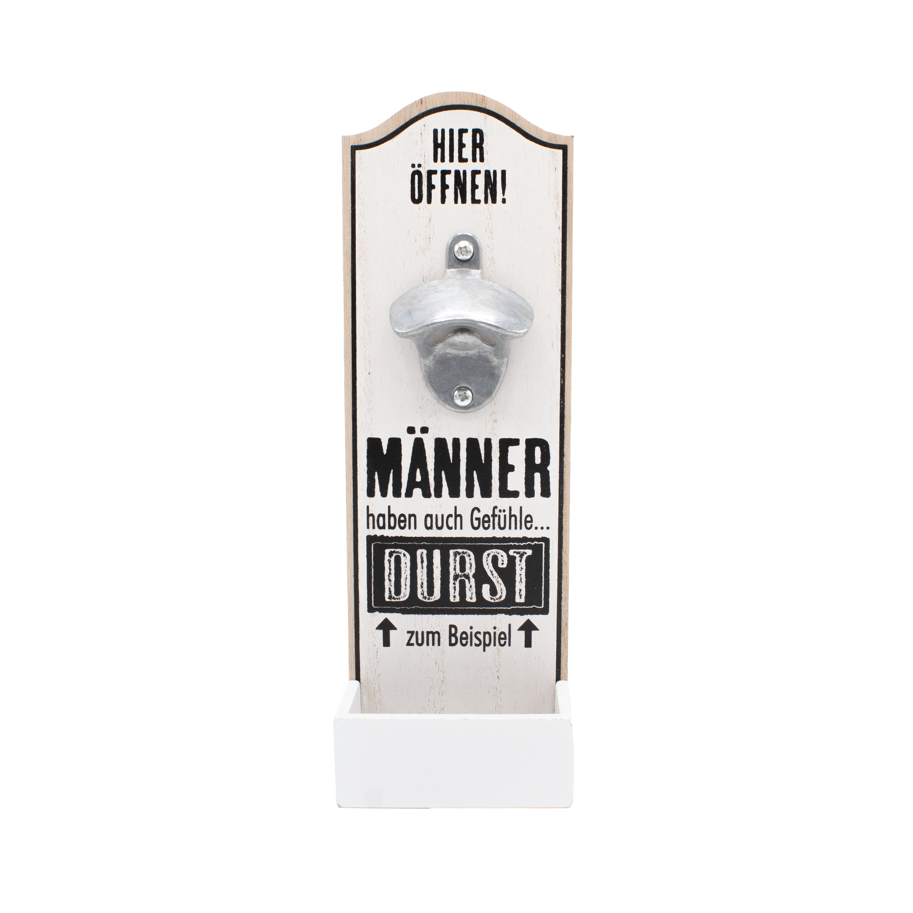Wandflaschenöffner aus Holz "Männer haben auch Gefühle... Durst zum Beispiel" Wandflaschenöffner aus Holz "Männer haben auch Gefühle... Durst zum Beispiel"