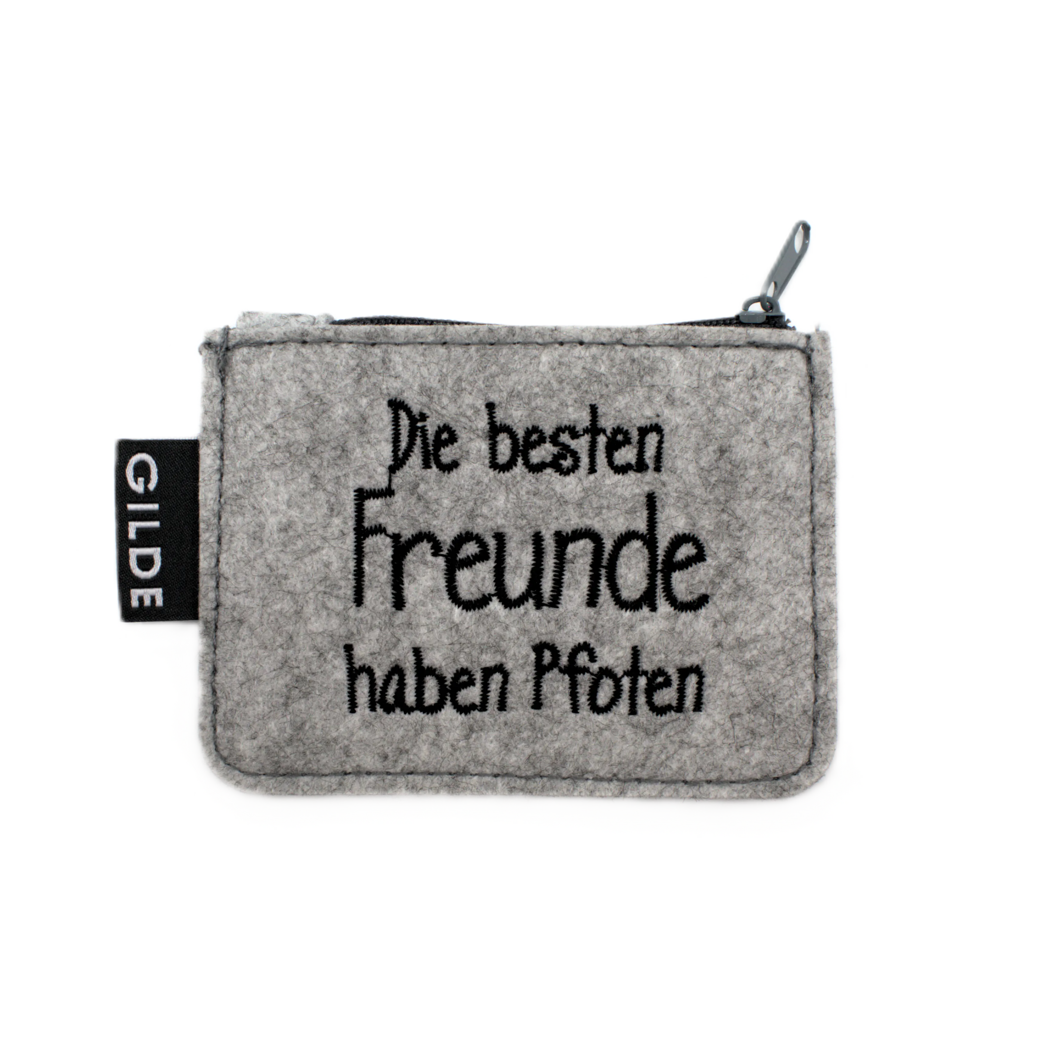 Mini-Geldbörse aus Filz "Die besten Freunde haben Pfoten" – Grau