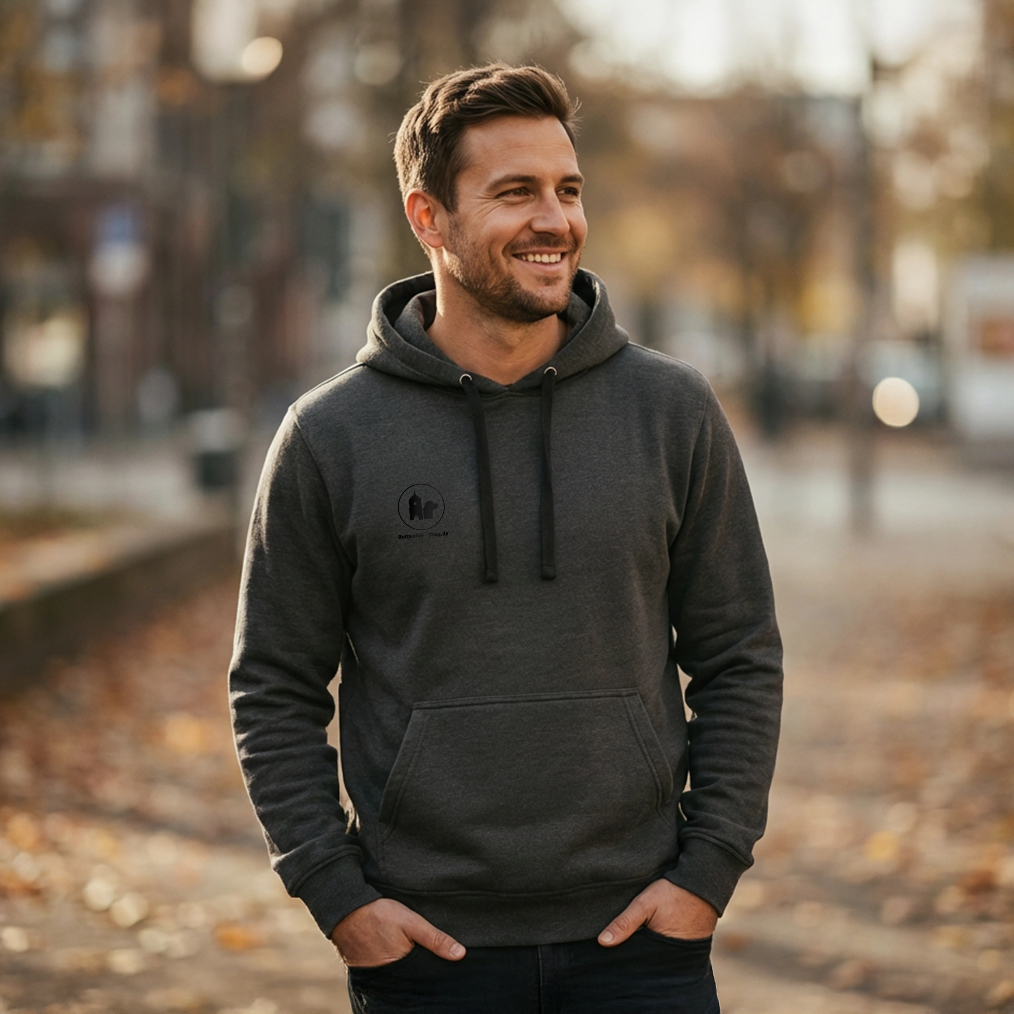 RW-Shop Hoodie, Unisex, Grau mit schwarzen Details RW-Shop Hoodie, Unisex, Grau mit schwarzen Details