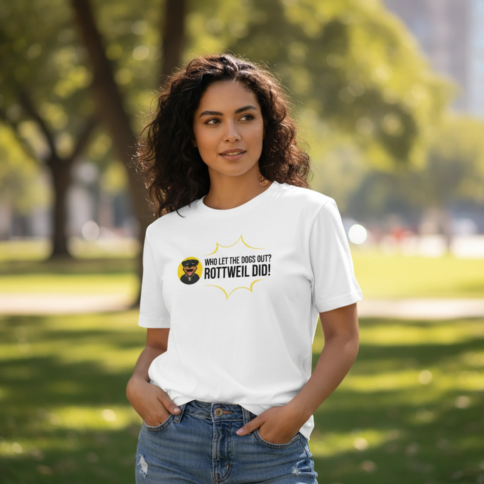 "Who let the dogs out?" T-Shirt, Unisex, Weiß "Who let the dogs out?" T-Shirt, Unisex, Weiß