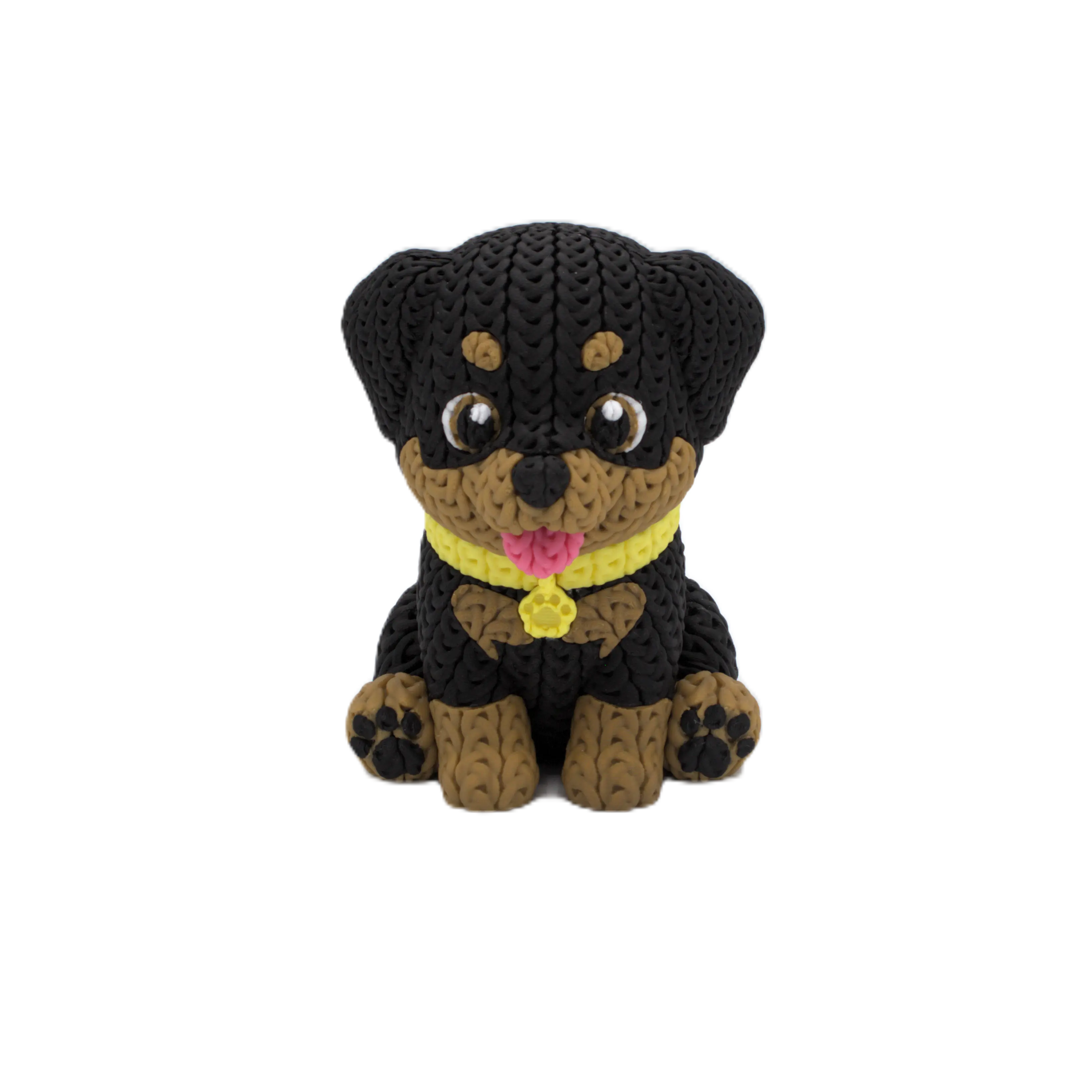 3D-gedruckter Rottweiler in Strickoptik und mit drehbarem Kopf – Gelbes Halsband