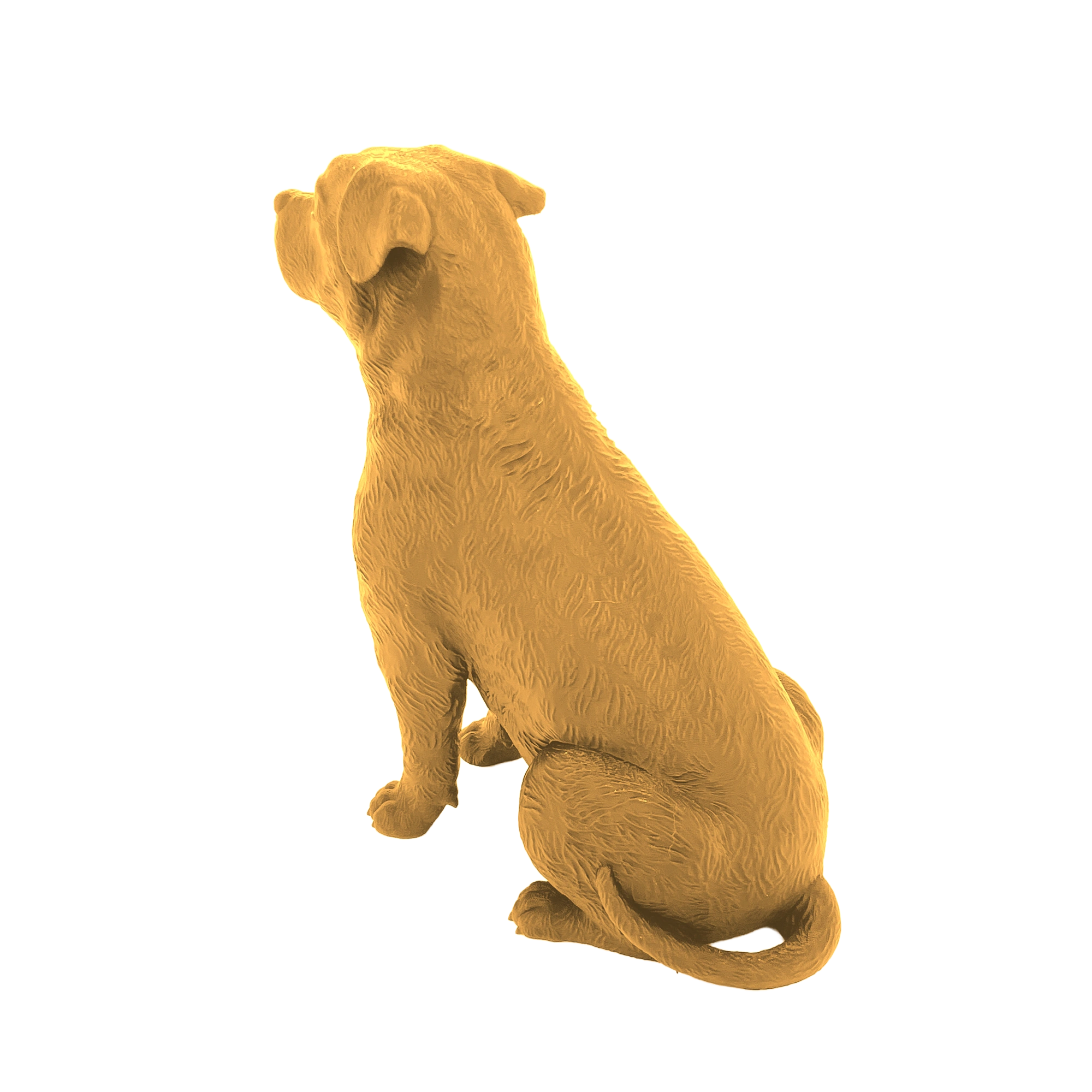 Rottweiler Figur sitzend – 3D-gedruckte Dekofigur in Gold | 10 cm Rottweiler Figur sitzend – 3D-gedruckte Dekofigur in Gold | 10 cm