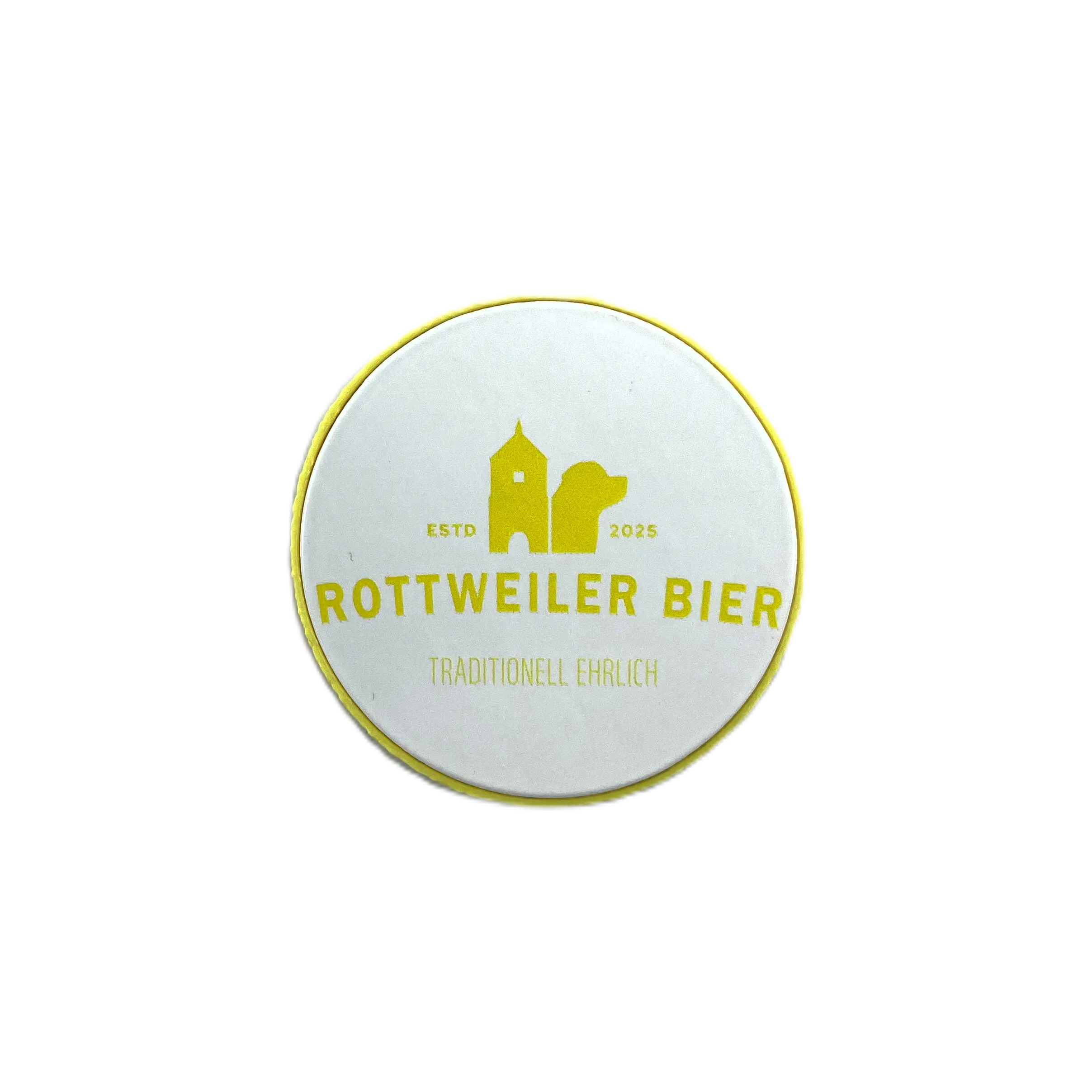 Runder Flaschenöffner "Rottweiler Bier" – 3D-Druck mit Holz & Metall Runder Flaschenöffner "Rottweiler Bier" – 3D-Druck mit Holz & Metall