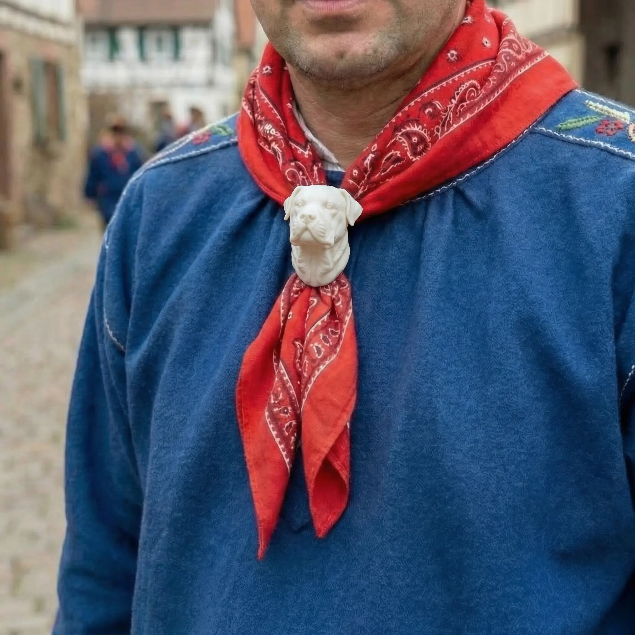 Fasnet Halstuchhalter Rottweiler-Kopf, Geschlossenes Maul, Weiß