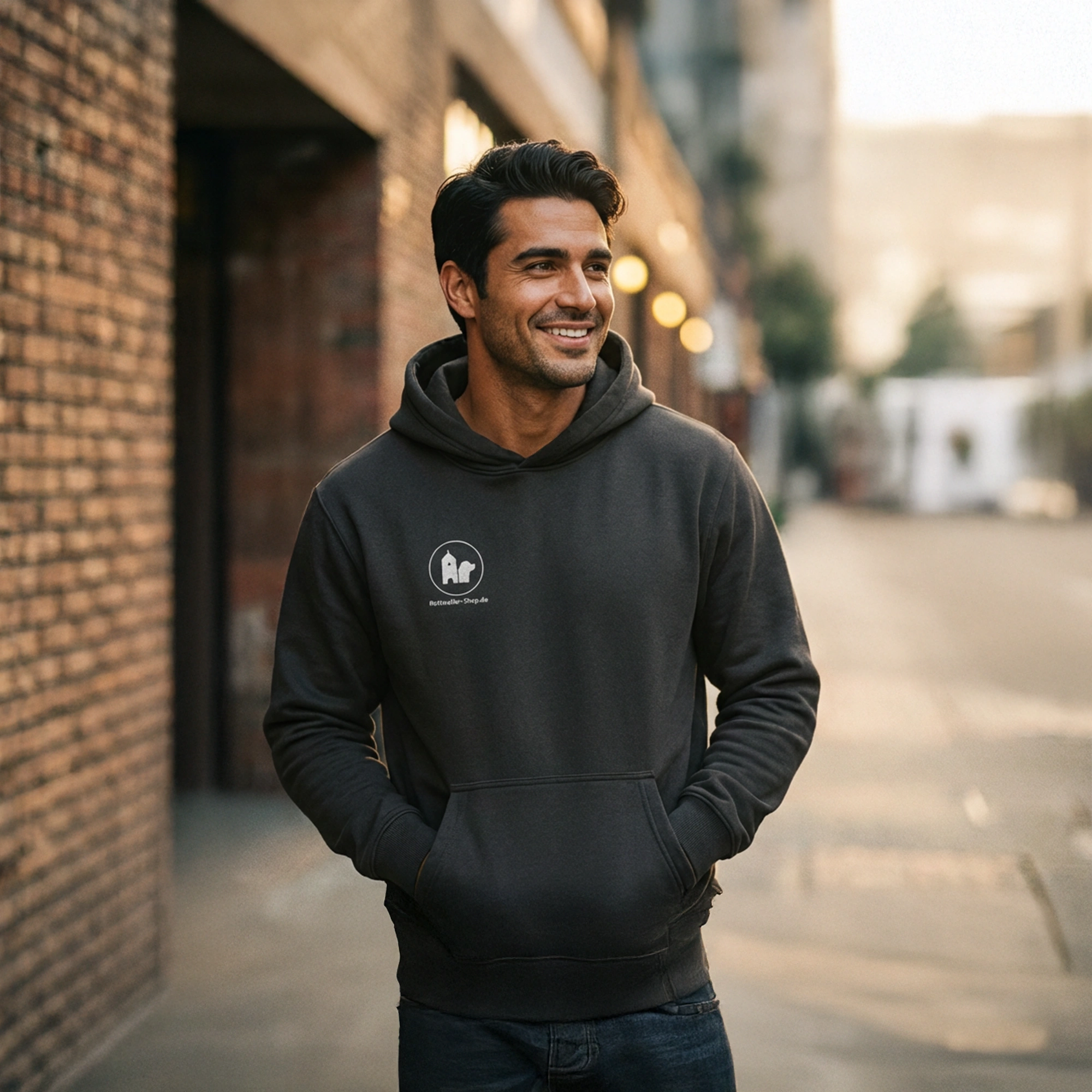 RW-Shop Hoodie, Unisex, Schwarz mit weißen Details RW-Shop Hoodie, Unisex, Schwarz mit weißen Details