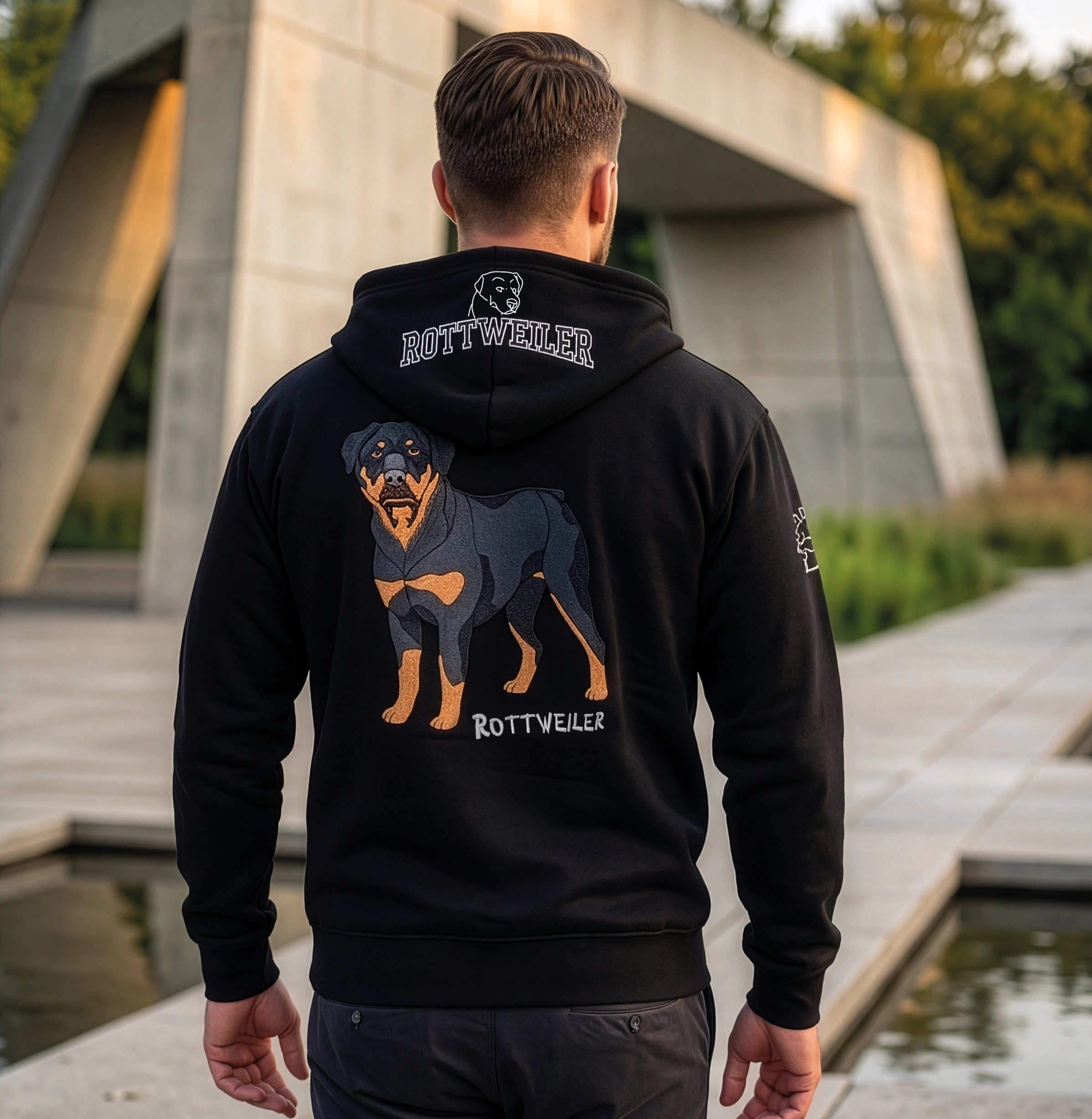 Rottweiler Hoodiejacke Schwarz mit Patches, XXL Rottweiler Hoodiejacke Schwarz mit Patches, XXL