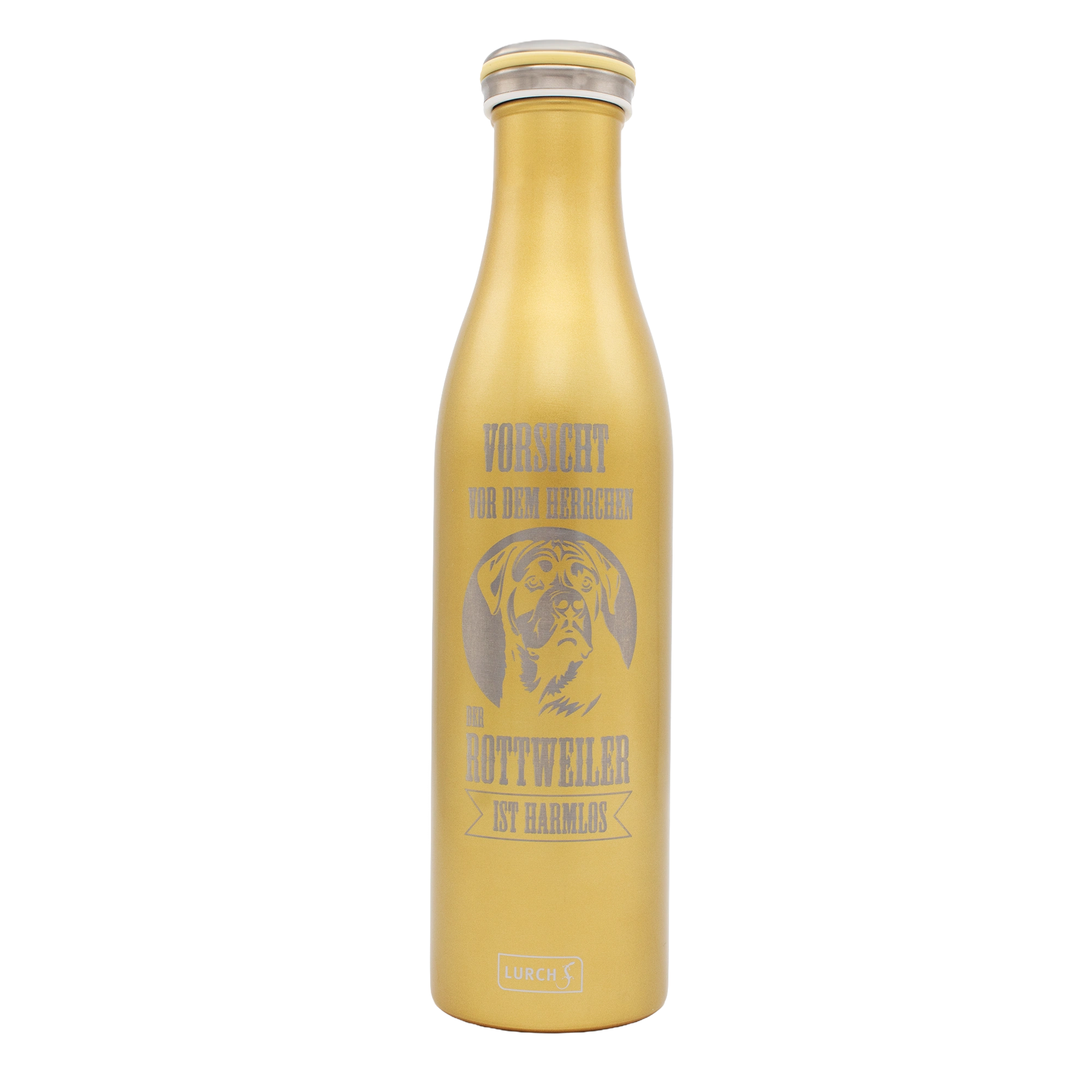 RW-Shop Isolierflasche, Vorsicht vor dem Herrchen, Gold, 0,75l