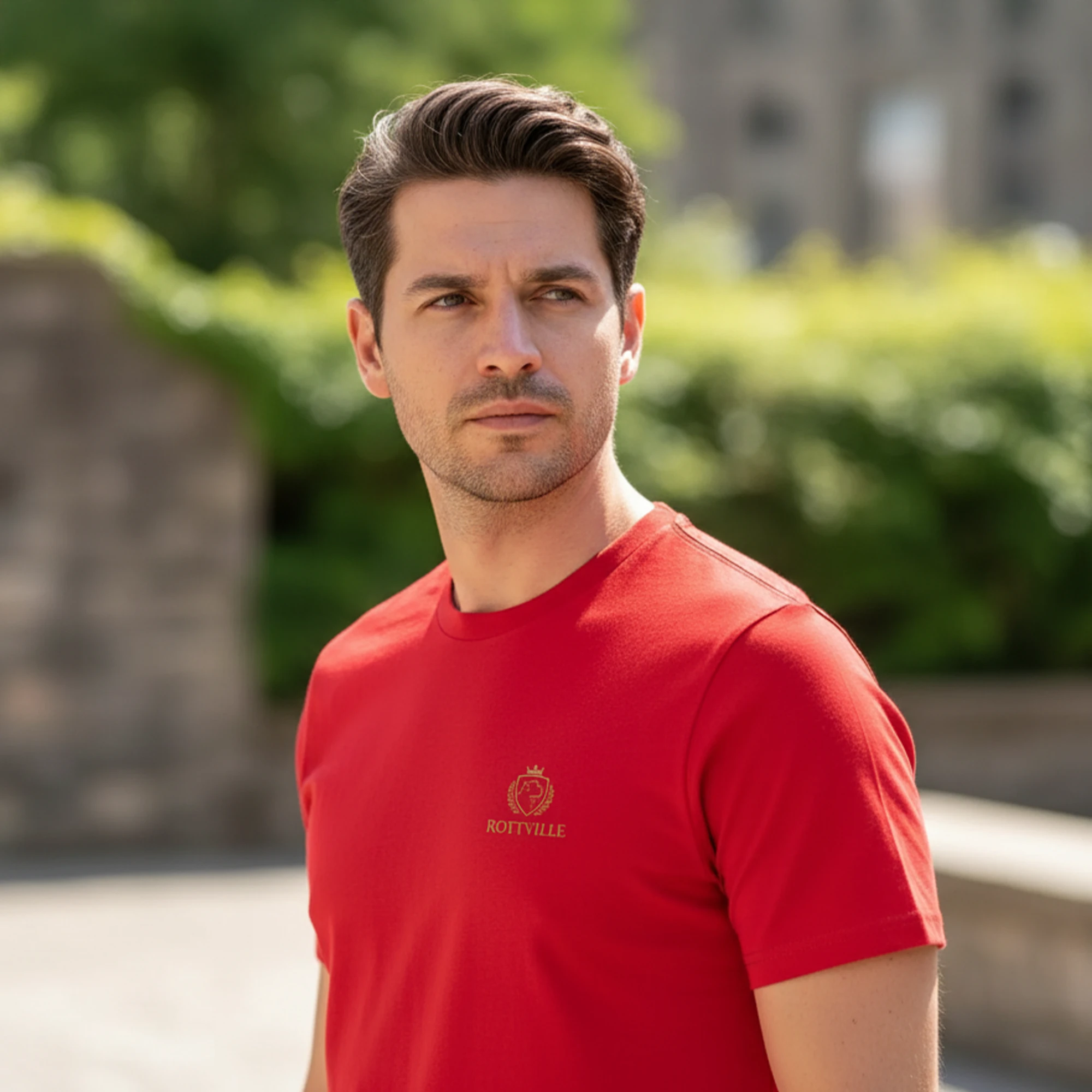 ROTTVILLE T-Shirt, Unisex, Rot mit goldenem Logo