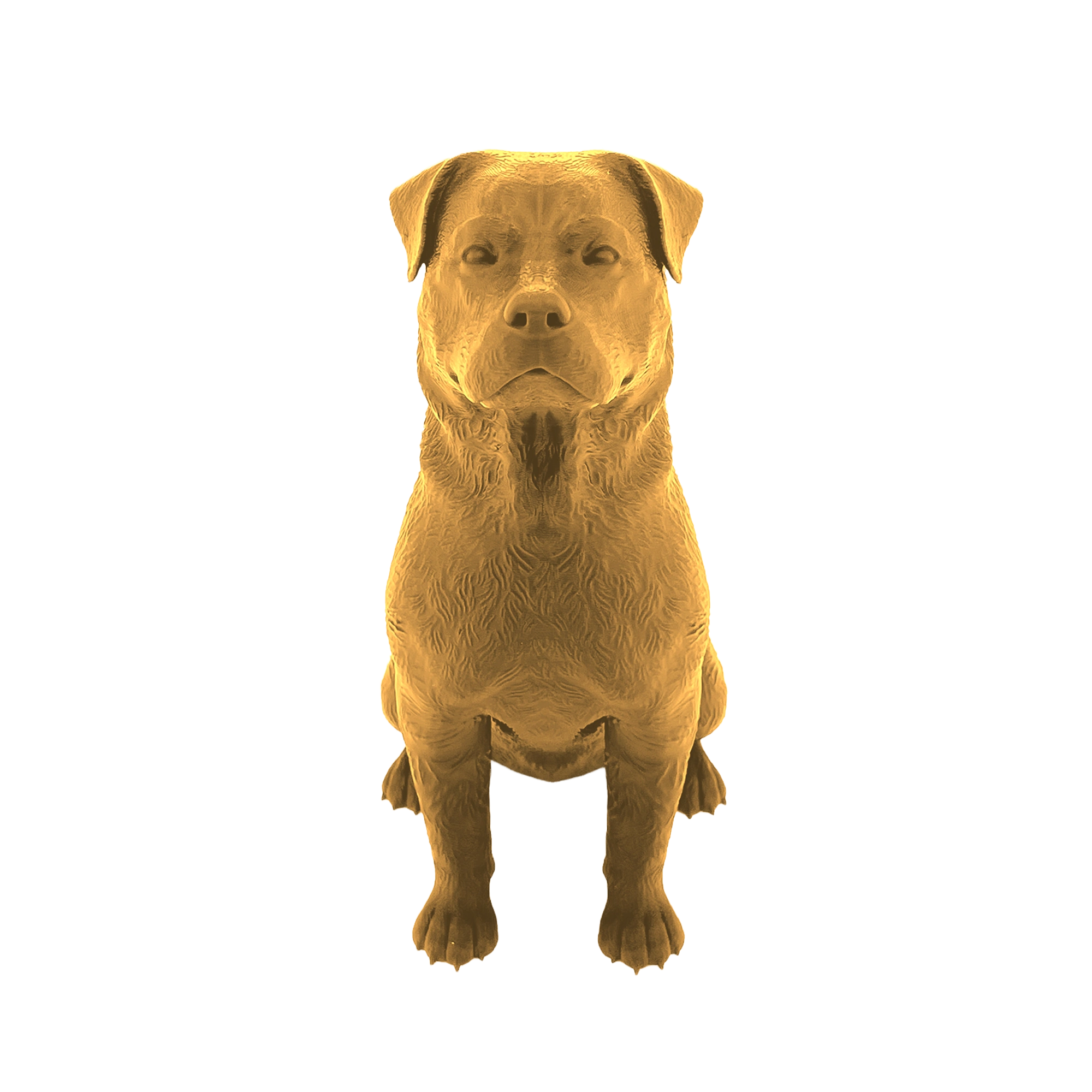 Rottweiler Figur sitzend – 3D-gedruckte Dekofigur in Gold | 10 cm