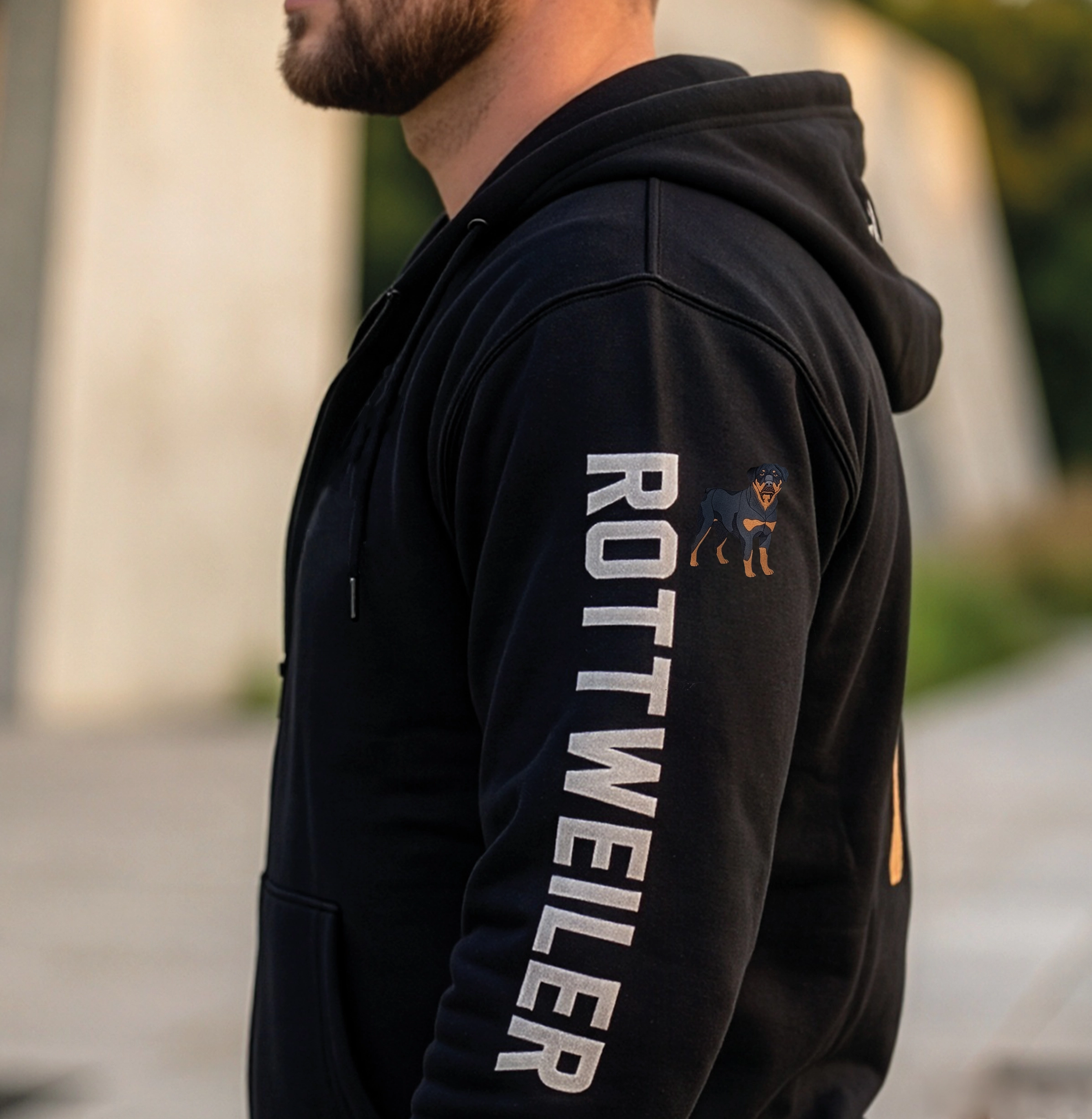Rottweiler Hoodiejacke Schwarz mit Patches, XXL Rottweiler Hoodiejacke Schwarz mit Patches, XXL