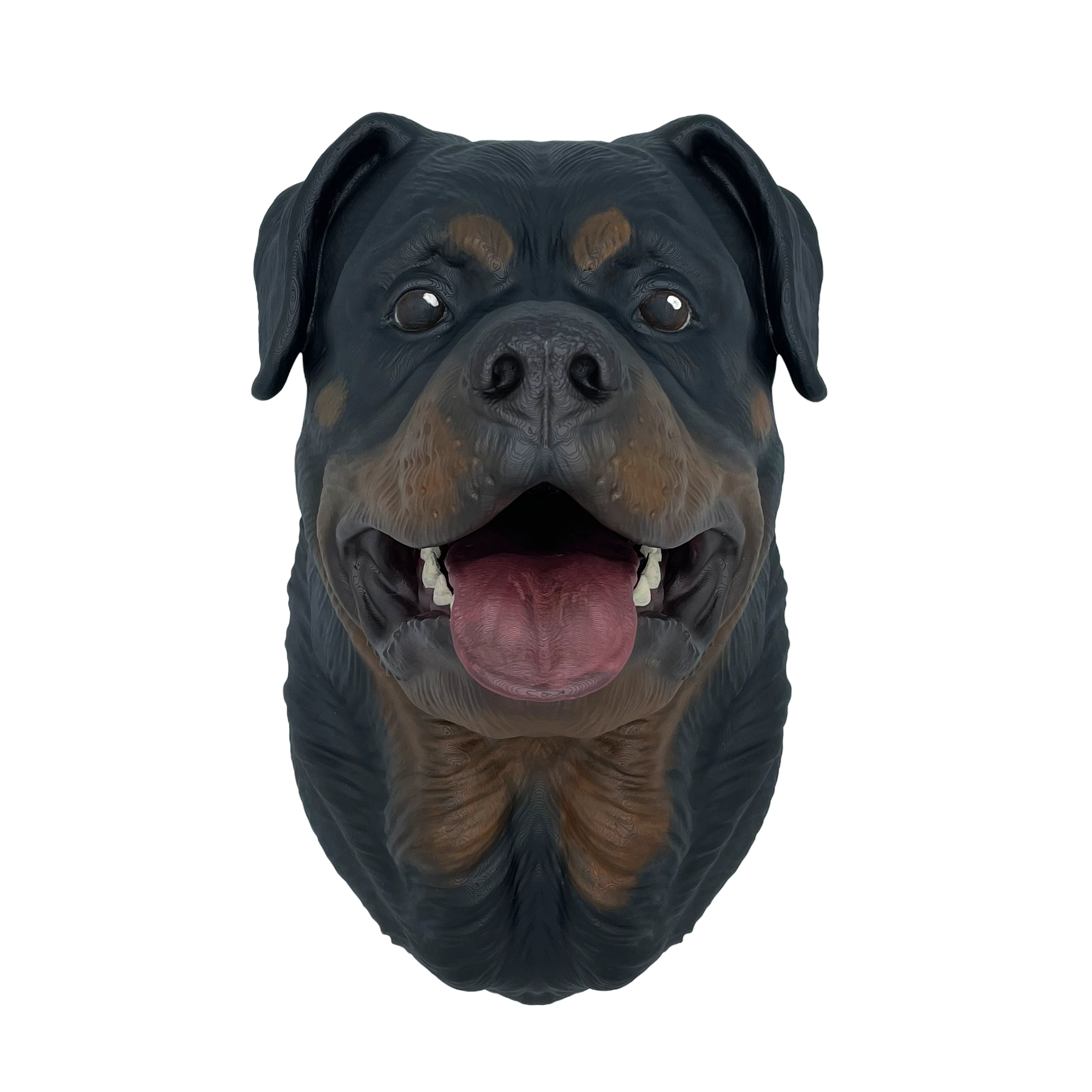 Großer handbemalter Rottweiler Wandkopf – Geöffnetes Maul