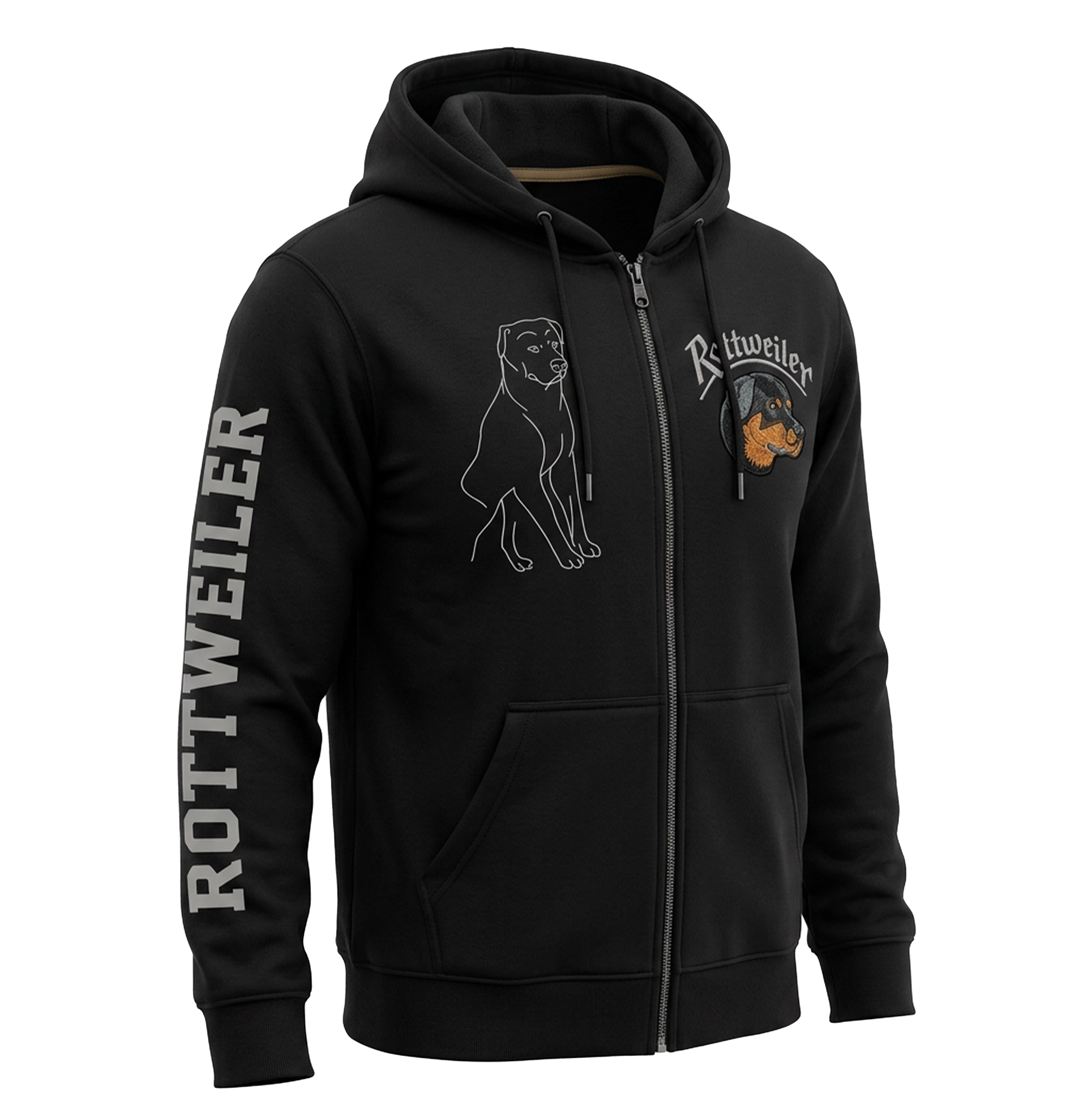 Rottweiler Hoodiejacke Schwarz mit Patches, XXL