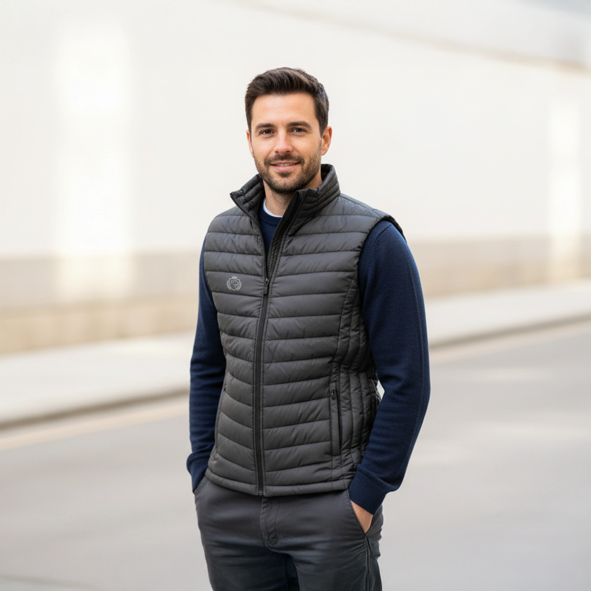 ROTTVILLE Weste für Herren, Grau mit weißem Logo